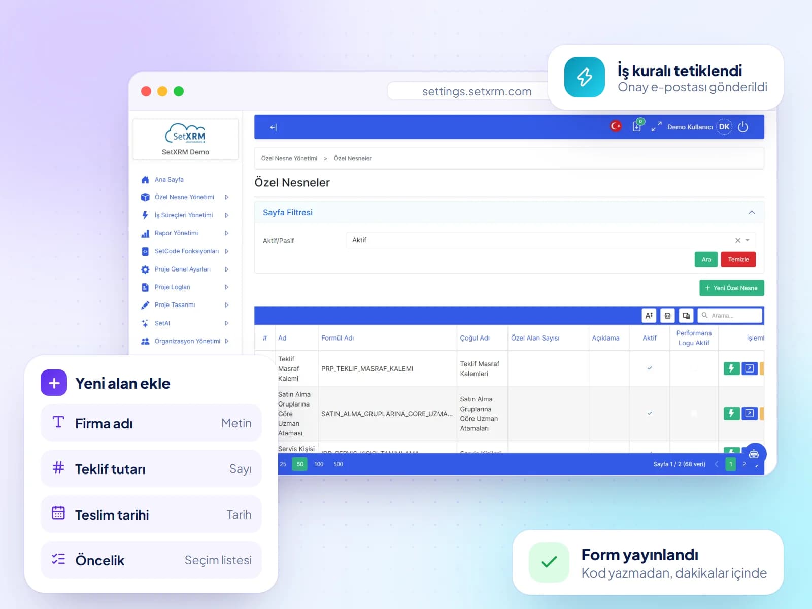 SetXRM low-code geliştirme