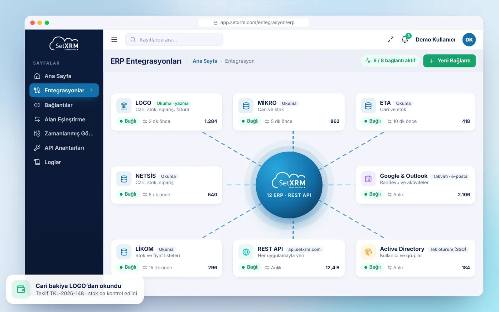 SetXRM Entegrasyonlar